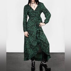 Disturbia Ophidia Emerald Green Wrap Maxi Snakes Dress